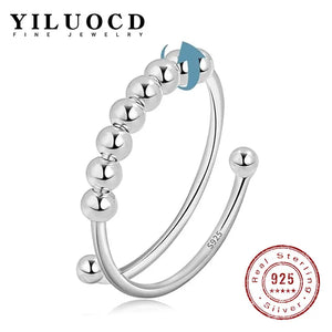925 Silver Fidget Beads Ring Stress Relief Anxiety Adjustable Jewelry