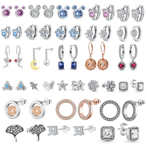 925 Silver Stud Earrings Pearl Flower Heart Round Ladies Earring Jewelry
