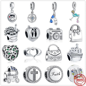 925 Silver Surfboard Butterfly Wine Cup Charm Bead Pendant Bracelet