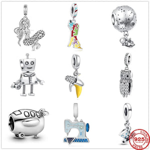 925 Sterling Silver Teapot Astronaut Robot Aircraft Owl Dangle Beads