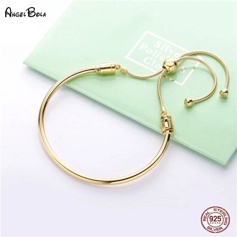 925 Silver Telescopic Bracelet Bangle PAN DIY Beads Charm Rose Jewelry