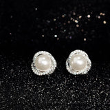 925 Silver Pearl Zircon Earrings French Vintage Jewelry Party