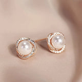 925 Silver Pearl Zircon Earrings French Vintage Jewelry Party