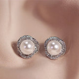 925 Silver Pearl Zircon Earrings French Vintage Jewelry Party