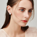 925 Silver Pearl Zircon Earrings French Vintage Jewelry Party