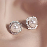 925 Silver Pearl Zircon Earrings French Vintage Jewelry Party
