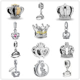 925 Silver Crown Dangle Charm Bead Bracelet Pendant DIY Women Jewelry Gift