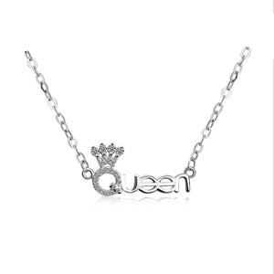 925 Silver Cubic Zircon Queen Pendant Necklace Gift NK004