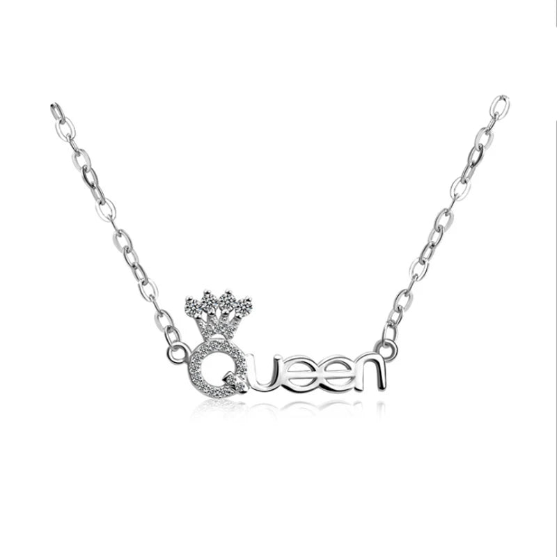 925 Silver Cubic Zircon Queen Pendant Necklace Gift NK004