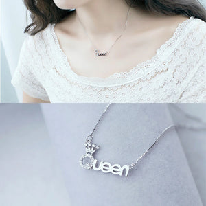 925 Silver Cubic Zircon Queen Pendant Necklace Gift NK004