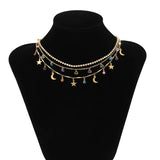 925 Silver Triple Necklace Moon Zirconia Choker Gift