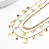 925 Silver Triple Necklace Moon Zirconia Choker Gift