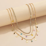 925 Silver Triple Necklace Moon Zirconia Choker Gift