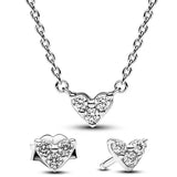 925 Silver Triple Stone Heart Necklace Earring Gift Set