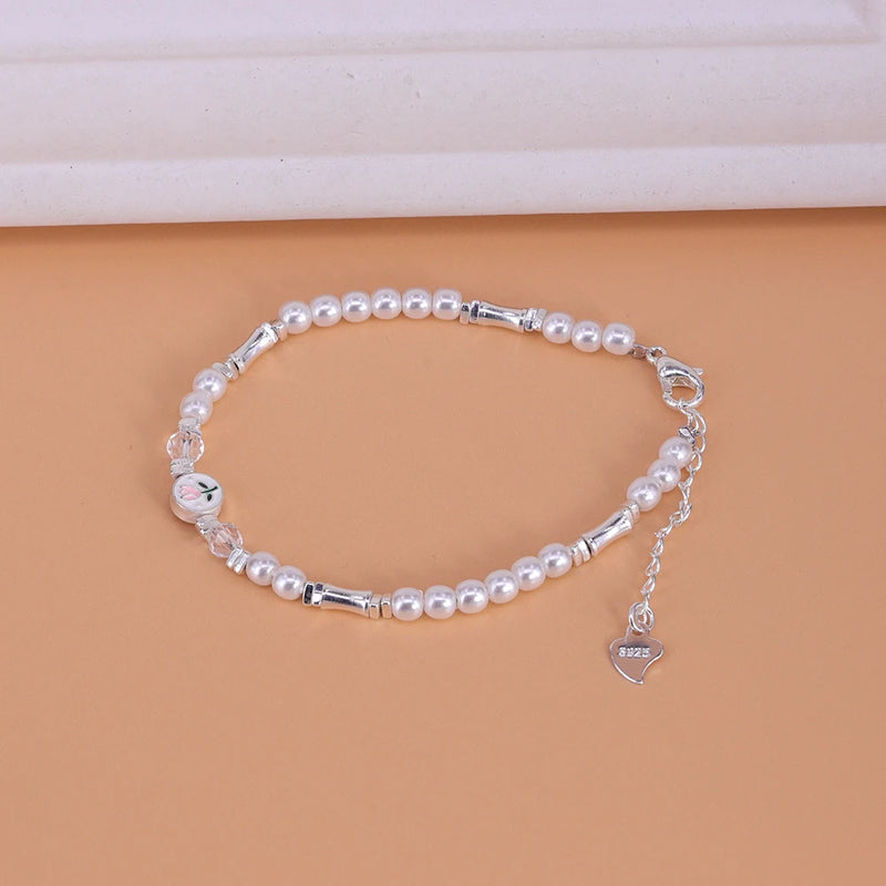 925 Silver Tulip Flower Beads Bracelet For Women