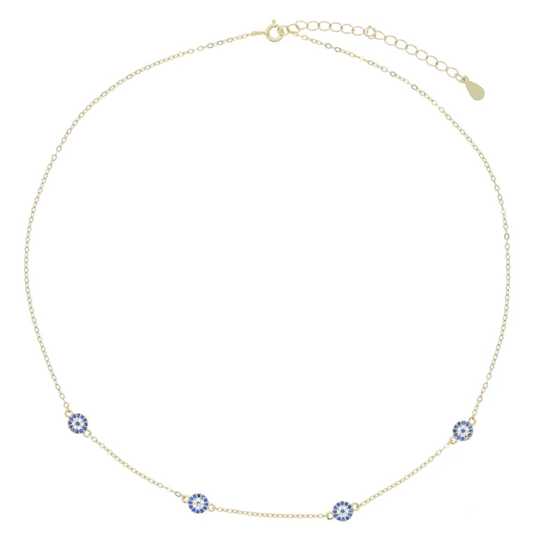 925 Silver Evil Eye Necklace Micro Pave Cz Choker