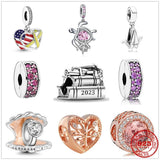 925 Silver Flag Graduation Pave Clip Charm Bead for Bracelet