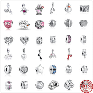 925 Silver Charm Love Heart Clip Rose Pendant DIY Bead Fit Bracelet