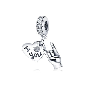 925 Silver Charm Love Heart Clip Rose Pendant DIY Bead Fit Bracelet