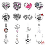 925 Sterling Silver Love Dangle Beads Charms Bracelet Jewelry