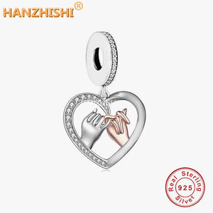 925 Silver Heart Dangle Charms Beads for Bracelet Necklace Pendant