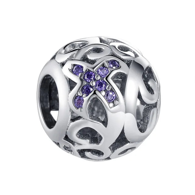 925 Silver Zirconia Family Tree Butterfly Charm Bead for DIY Jewelry