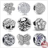 925 Silver Zirconia Family Tree Butterfly Charm Bead for DIY Jewelry