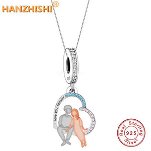 925 Silver Wife Husband Heart Pendant Necklace Anniversary Gift