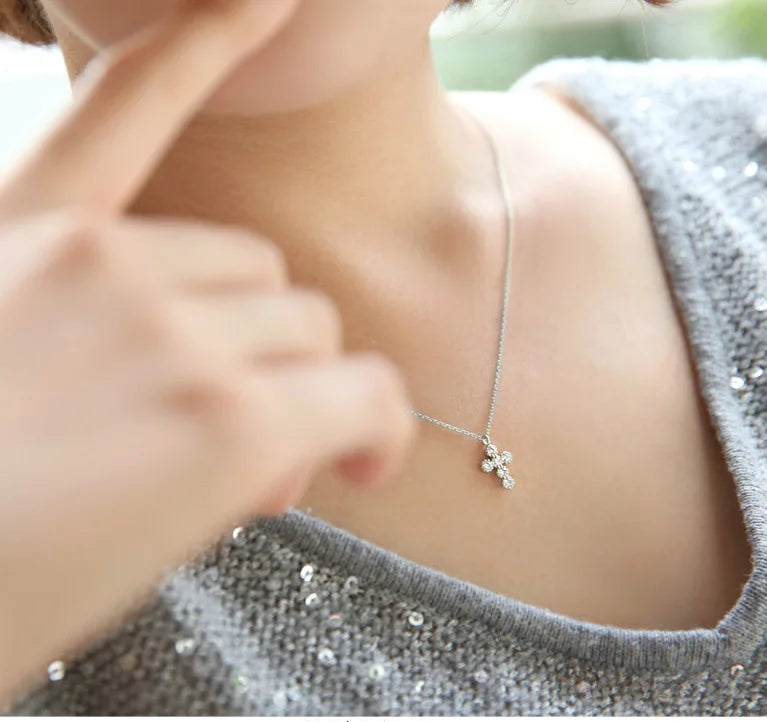 925 Silver Zircon Cross Necklace Pendant Jewelry for Women