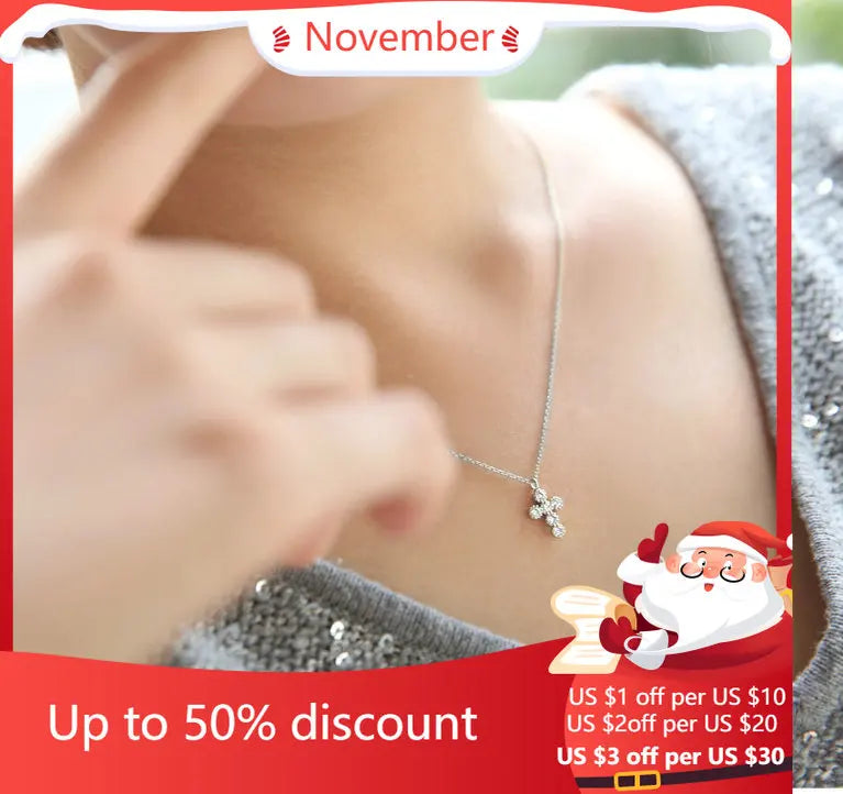 925 Silver Cross Necklace Pendant Zircon Jewelry for Women