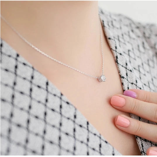 925 Silver Zircon Crown Necklace Pendant for Women