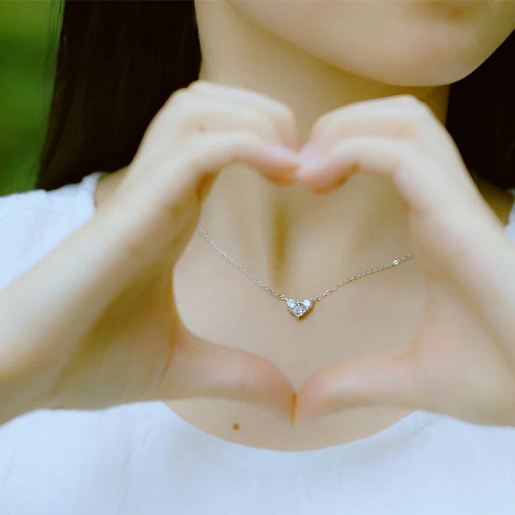 925 Silver Zircon Heart Necklace Pendant, Statement Jewelry for Women