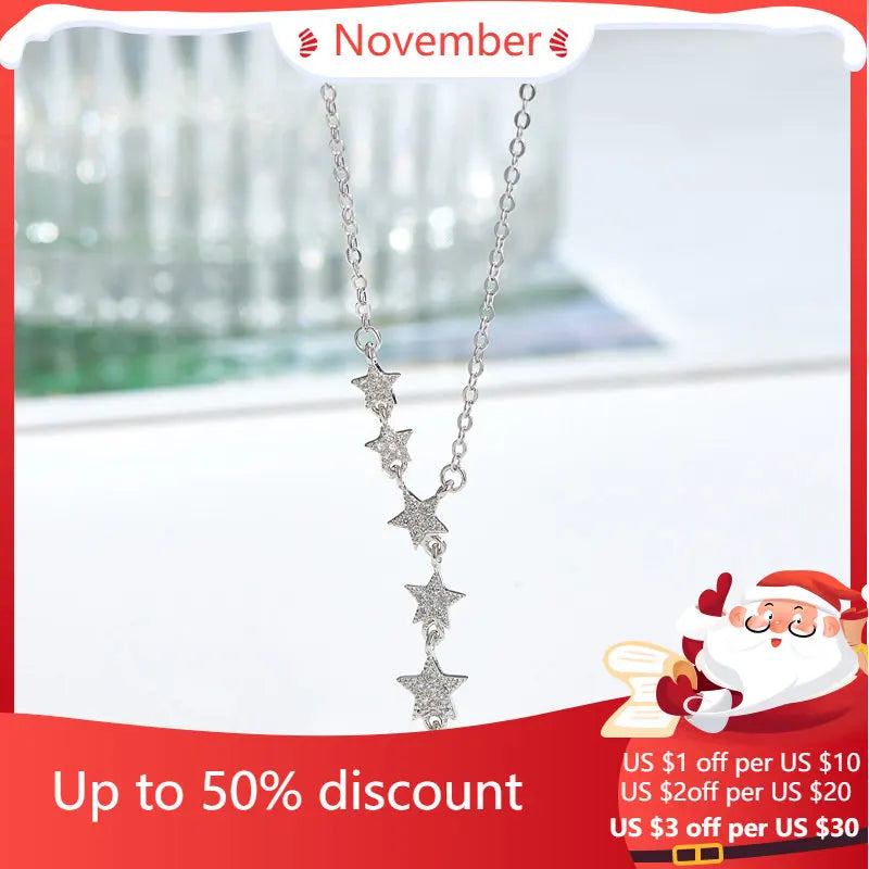 925 Silver Zircon Star Necklace Pendant Women's Silver Jewelry
