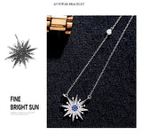 925 Silver Zircon Sun Necklace Pendant Women's Jewelry Statement