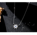 925 Silver Zircon Sun Necklace Pendant Women's Jewelry Statement