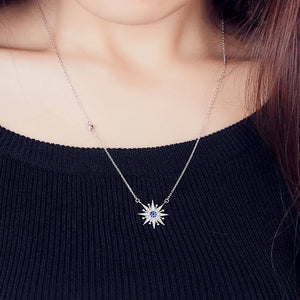 925 Silver Zircon Sun Necklace Pendant Women's Jewelry Statement