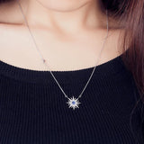 925 Silver Zircon Sun Necklace Pendant Women's Jewelry Statement