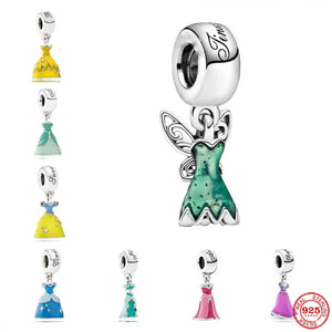 925 Sterling Silver Princess Dress Charms for Bracelet Necklace
