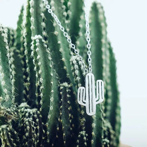 925 Sterling Silver Cactus Pendant Necklace for Women