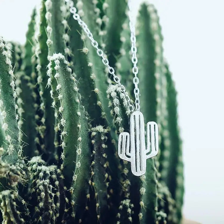 925 Sterling Silver Cactus Pendant Necklace for Women