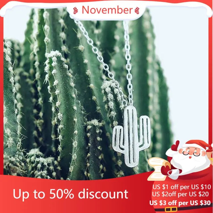 925 Sterling Silver Cactus Necklace Pendant for Women