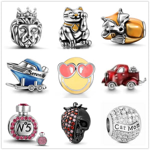 925 Silver Cat Lion Fox Perfume Skull Pendant Charm Bracelet DIY