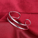 925 Silver Double Line Bangle Bracelet Adjustable for Man Women