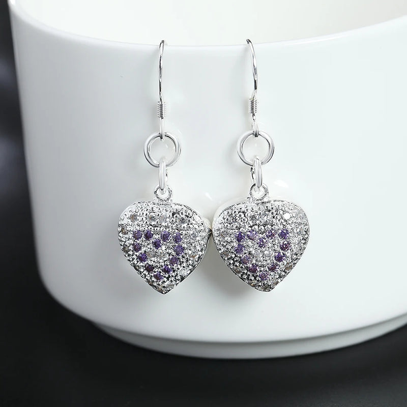 925 Silver Zircon Heart Earrings Holiday