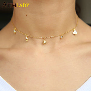 925 Silver Sun Heart CZ Charm Necklace for Women