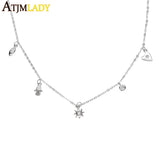 925 Silver Sun Heart CZ Charm Necklace for Women