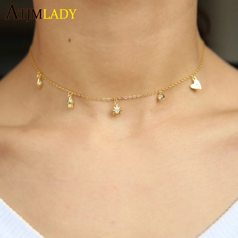 925 Silver Sun Heart CZ Charm Necklace for Women