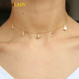 925 Silver Sun Heart CZ Charm Necklace for Women