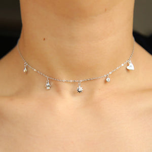 925 Silver Sun Heart CZ Charm Necklace for Women