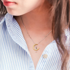 925 Silver Moon Cat Necklace Pendant for Women
